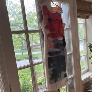 Red and Blue Paint Print Sleeveless Dress